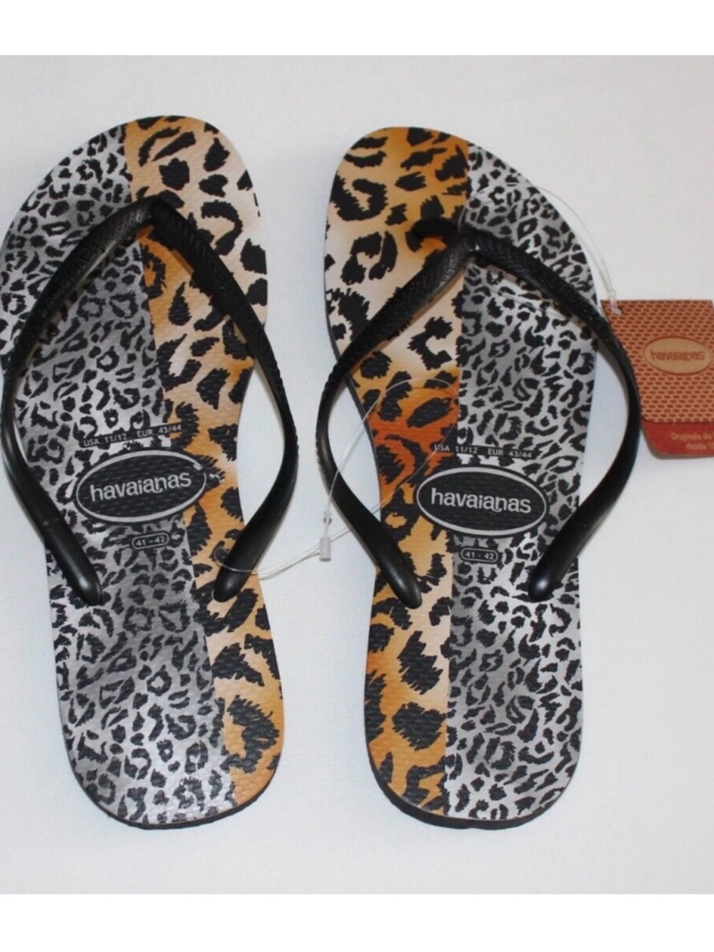 Havaianas Women’s Leopard Print Flip Flops in Black and Brown